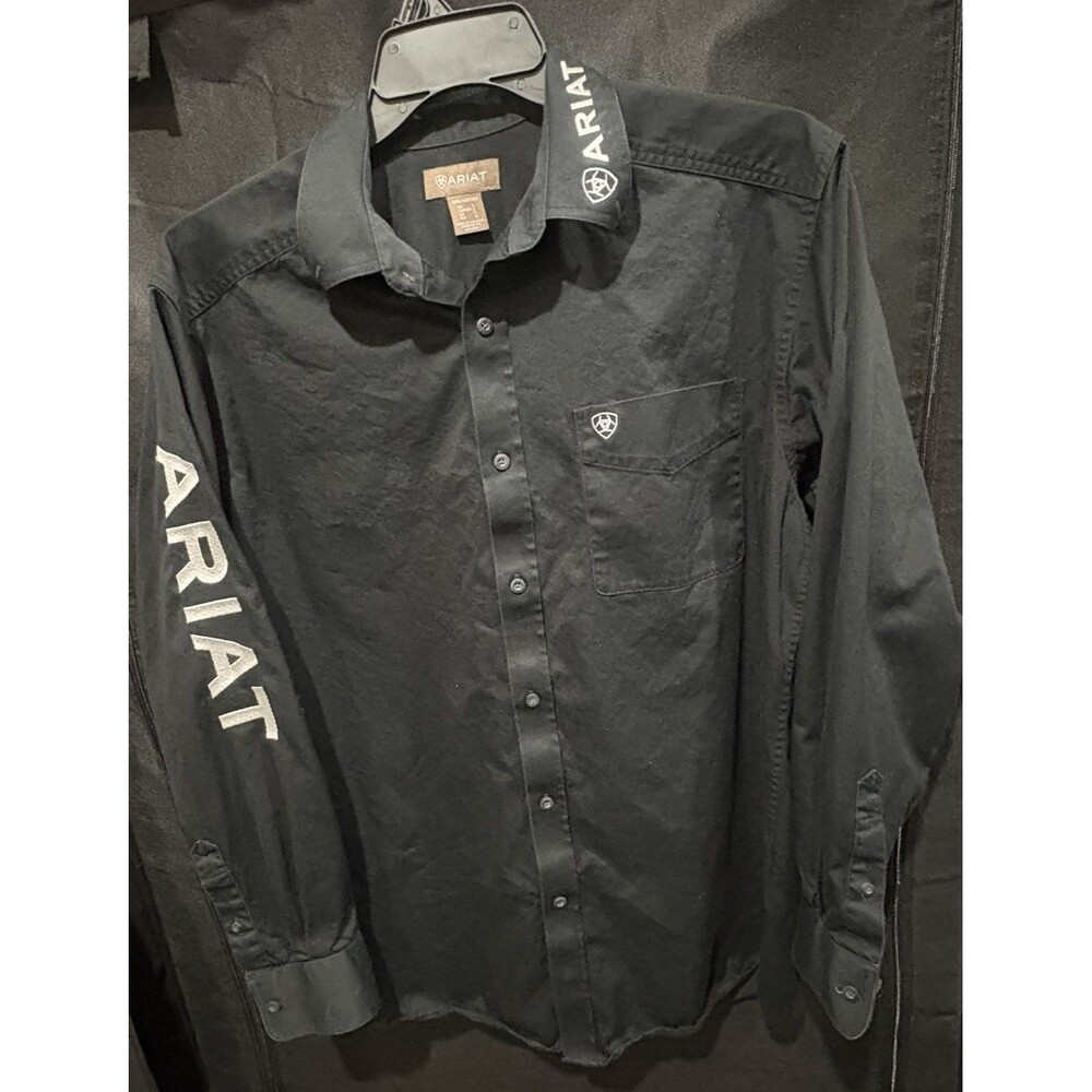 Ariat Team Logo Lightweight Twill Classic Fit Shirt Sz Large Black